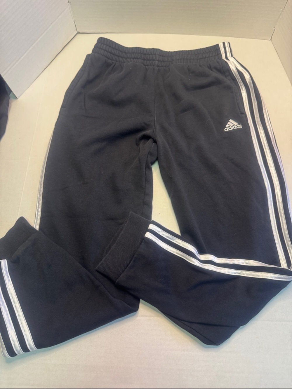 adidas Black Joggers with White Side Stripes